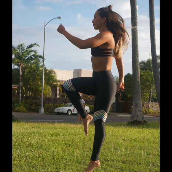 PopActive POPRAGEOUS Rainbow Striped Leggings - Picture 1 of 6